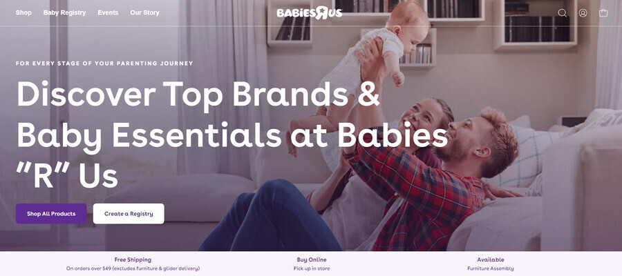 Babies R Us' website homepage