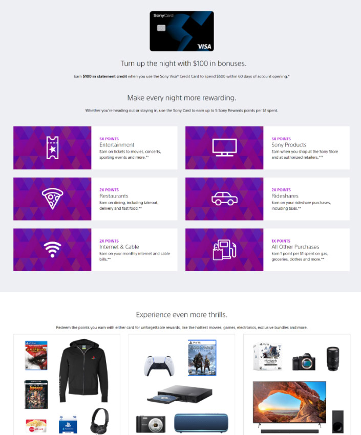 Sony Rewards full web design image