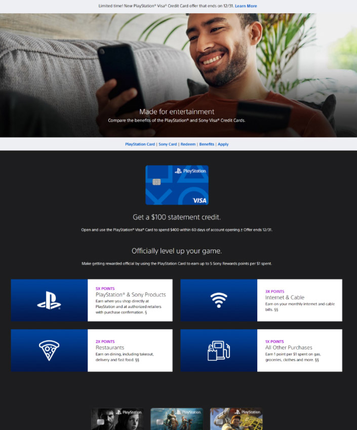 Sony Rewards full web design image