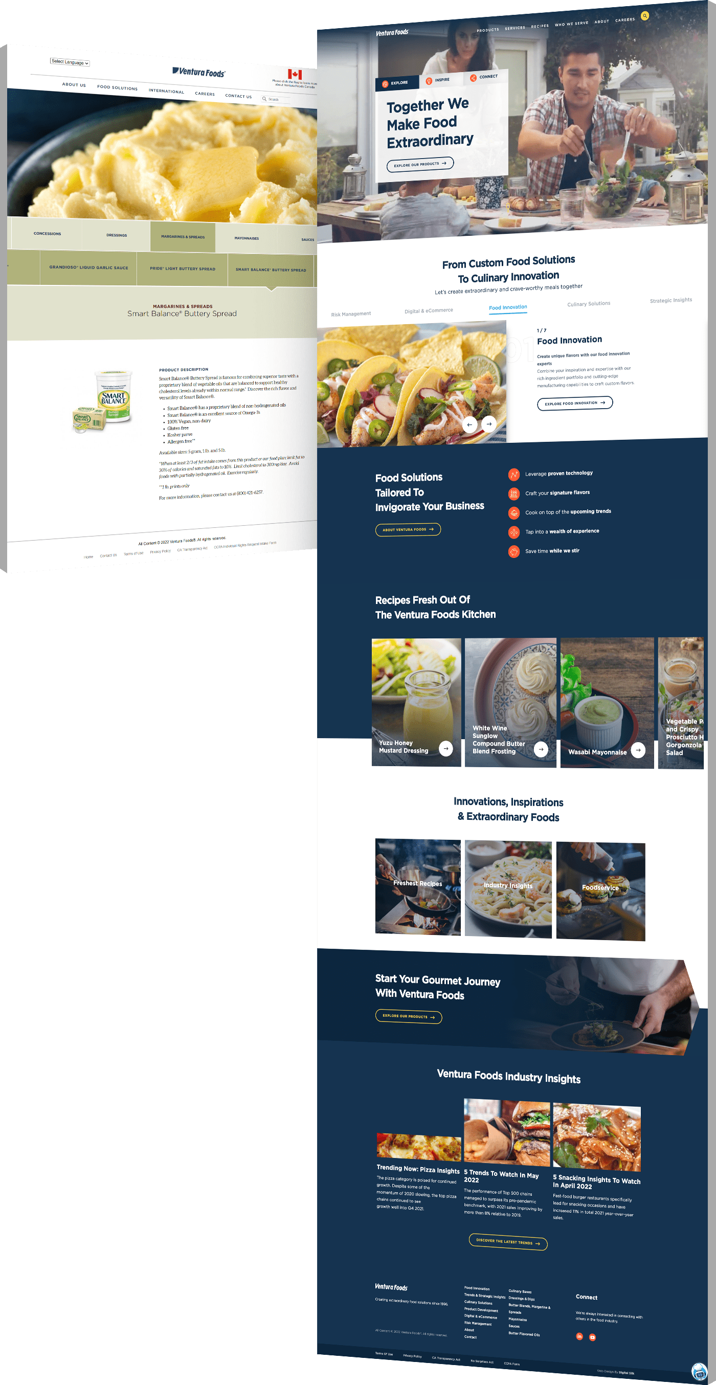 Screenshots showing Ventura Foods' website before and after our redesign